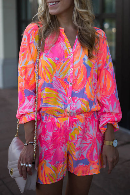 Multicolor Abstract Print Notch Neck Short Romper for Women