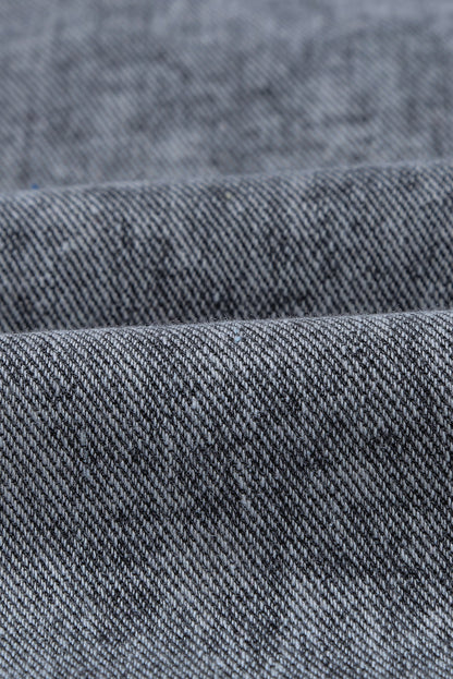 Grey Distressed Buttons Washed Denim Jacket