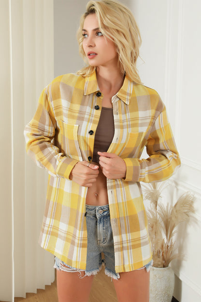 Pink Long Sleeve Collared Button Up Flannel Shacket