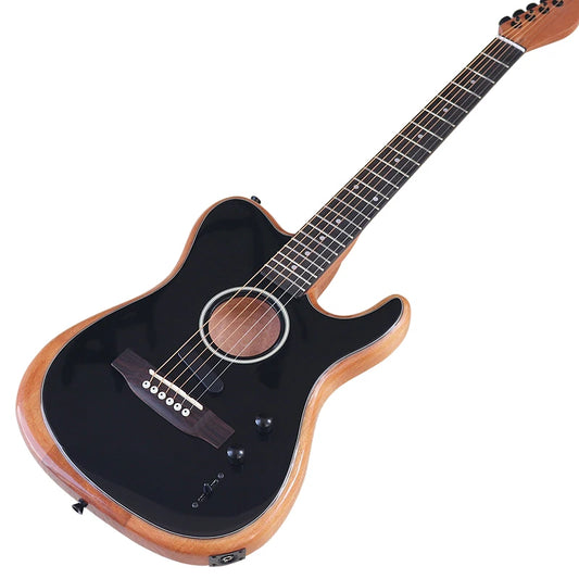 6 String High Gloss Black Acoustic Semi Hollow Body Electric Guitar
