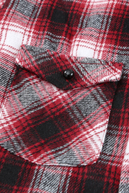 Black Button Up Collared Plaid Shacket