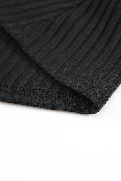 Black Round Neck Empire Waist Ribbed Short Knit Dress