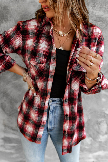 Black Button Up Collared Plaid Shacket