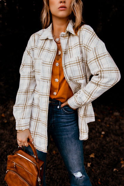 Black Casual Plaid Pattern Buttoned Shirt Shacket with Slit