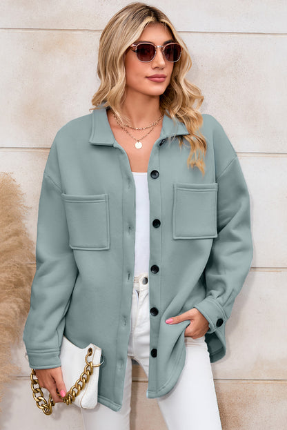 Green Collared Pockets Button Up Jacket