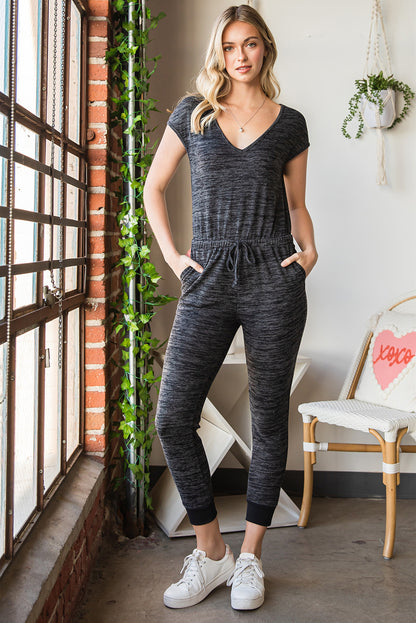 Black Pocket Casual Drawstring High Waisted Jumpsuit