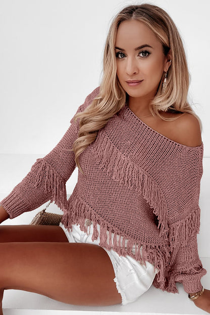Green Boho Fringe Tasseled Knitted Sweater