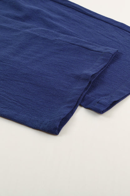 Dark Blue Pocket Drawstring Elastic Waist Straight Leg Pants