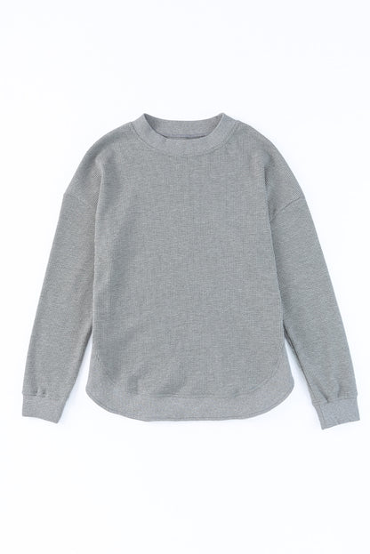 Black Crew Neck Ribbed Trim Knit Long Sleeve Top
