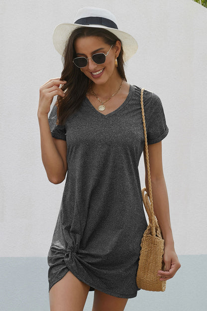 Casual V Neck Short Sleeve Twist Front Short Basics Dress