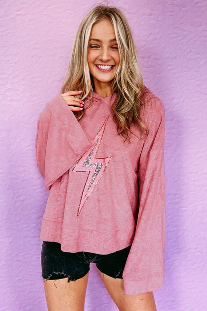 Pink Lightning Drop Shoulder Cute Pullover Hoodie