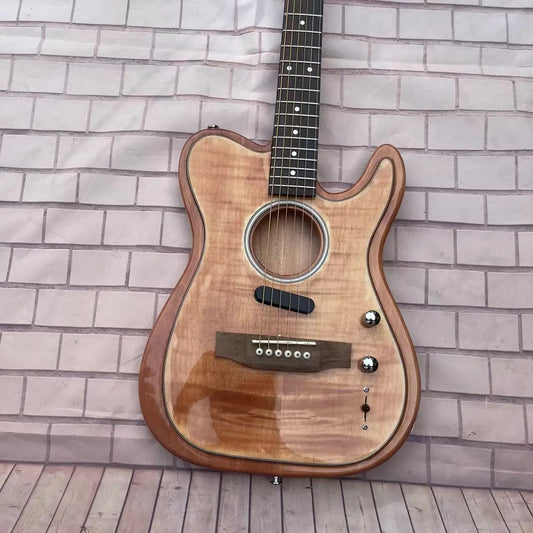 Semi Hollow Electric Guitar, with a natural wood color body