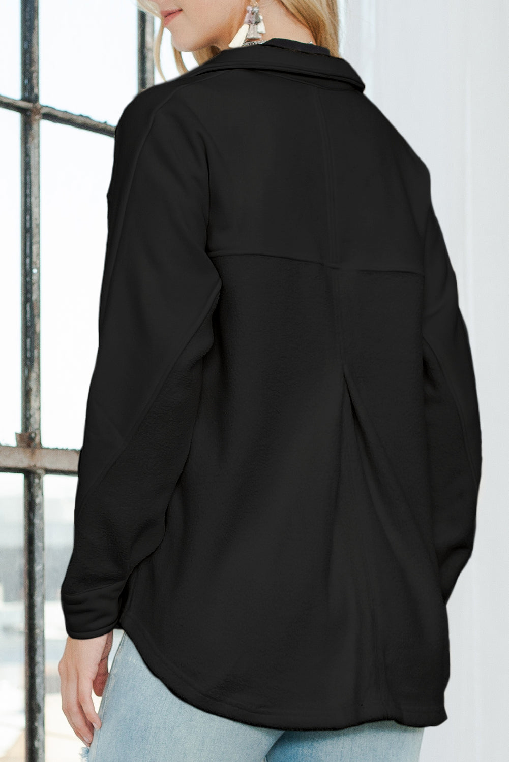 Beige Button-Up Stitching Pocketed Shacket