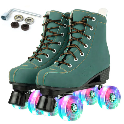 PU Leather Roller Skates Skating Shoes Sliding Inline Quad Skates Sneakers For Women Inline Skate Shoes 4 Wheels Outdoor Sports