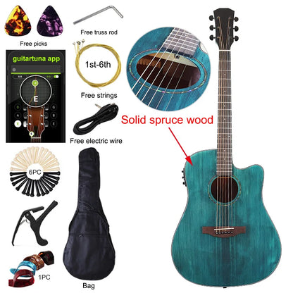 40" Beginner's Thin Body Acoustic Electric Guitar Kit with Accessories - Various Colours