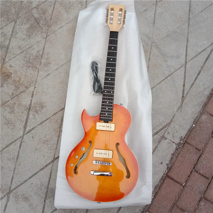 BJ-117 450 Left and Right Handed Mahogany Semi Hollow Body, Rosewood Fingerboard Electric Guitar - Orange/Flame Maple
