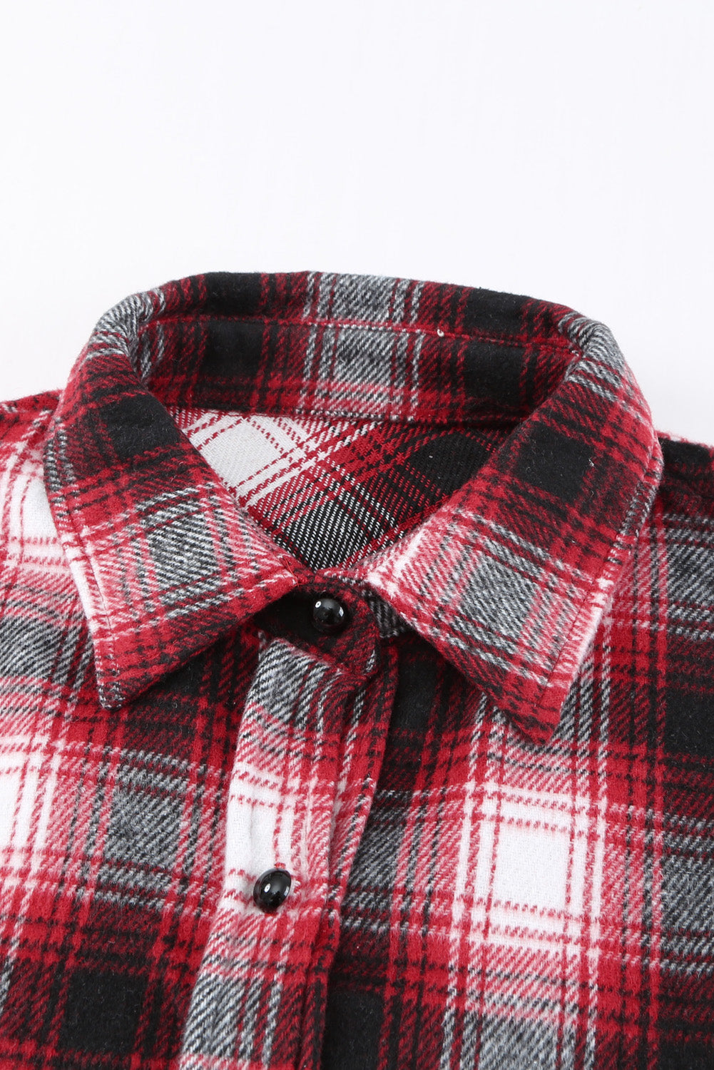 Black Button Up Collared Plaid Shacket
