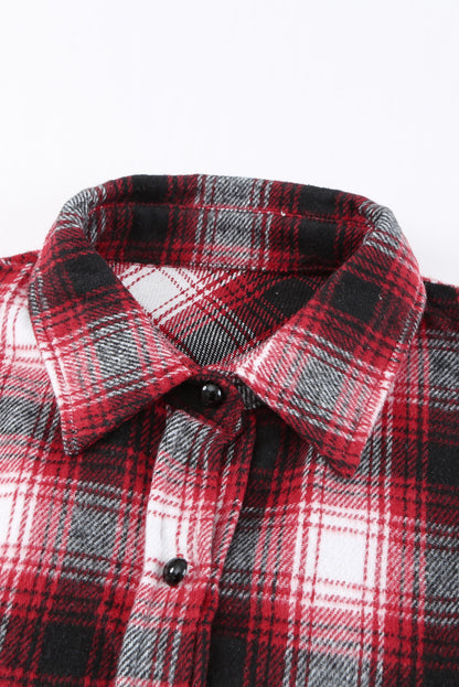 Black Button Up Collared Plaid Shacket