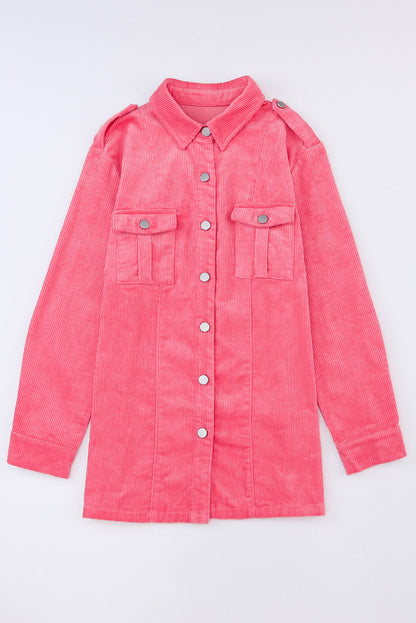 Pink Corduroy Knit Button Flap Pocket Shacket