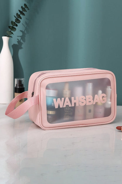Black WASHBAG Print Clear Frosted Waterproof Bag Set