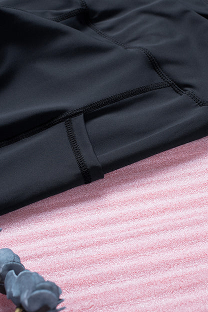 Black Yoga Crossover Geometric Print Patchwork High Waisted Leggings