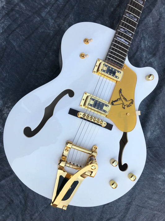 Glossy White Semi Hollow Body Jazz Guitar