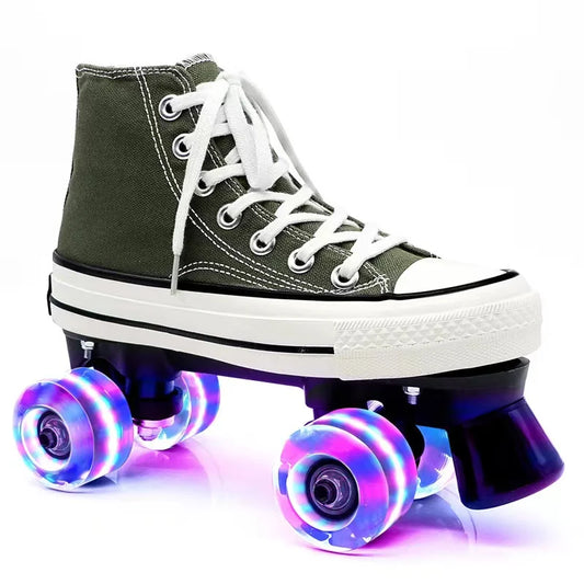 High-Top Canvas Style Quad Roller Skates with LED Wheels