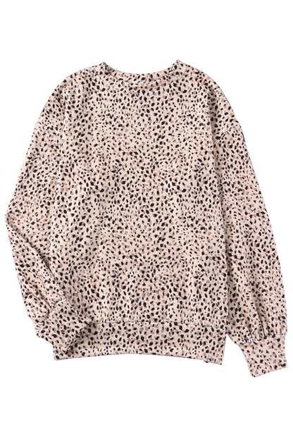 Cheetah Print Crew Neck Bishop Sleeve Sweatshirt