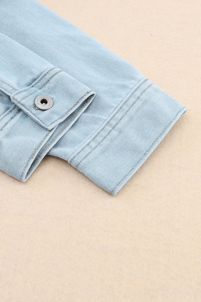Light Blue Flap Pocket Buttoned Raw Hem Denim Shacket