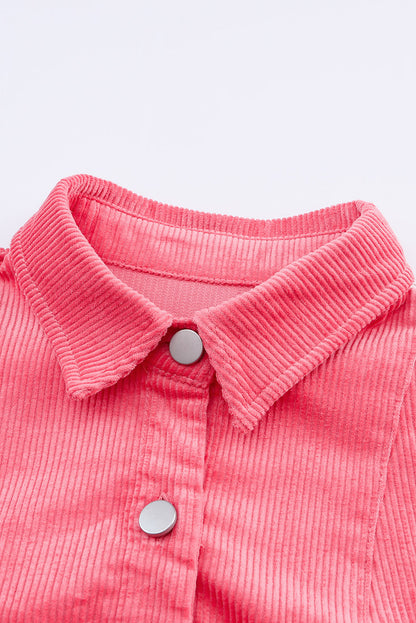 Pink Corduroy Knit Button Flap Pocket Shacket
