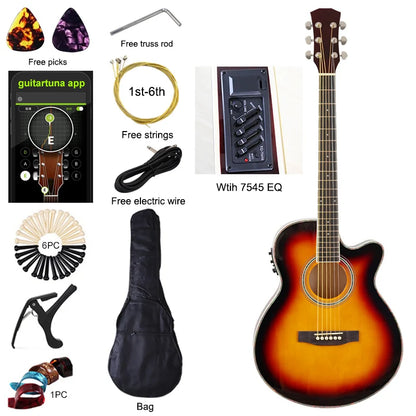 40" Beginner's Thin Body Acoustic Electric Guitar Kit with Accessories - Various Colours