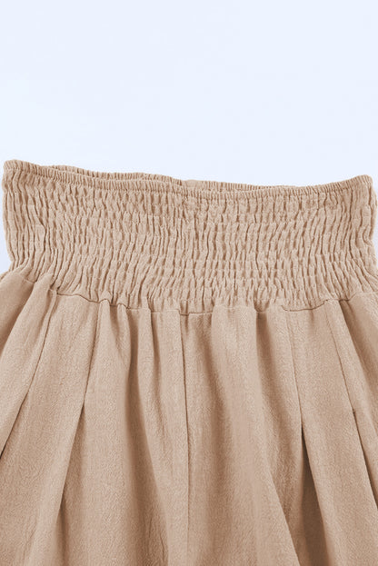 Brown Smocked Wide Waistband High Waist Wide Leg Pants
