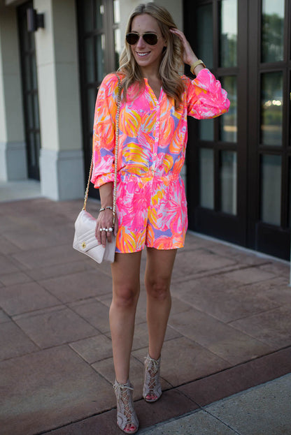 Multicolor Abstract Print Notch Neck Short Romper for Women