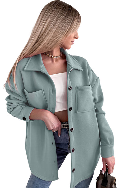 Green Collared Pockets Button Up Jacket