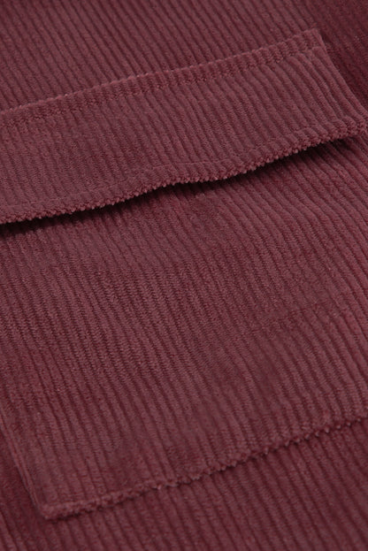 Pocketed Button Ribbed Textured Shacket