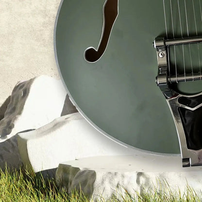Custom 6 String Semi-Hollow Electric Guitar - Vintage Olive Green