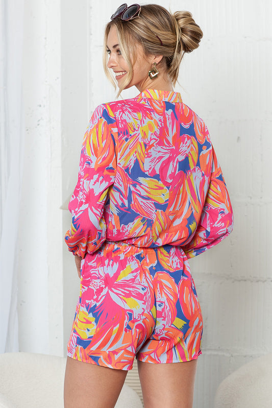 Multicolor Abstract Print Notch Neck Short Romper for Women