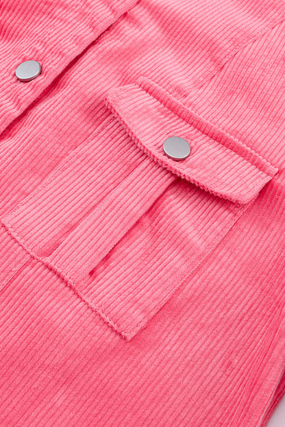 Pink Corduroy Knit Button Flap Pocket Shacket