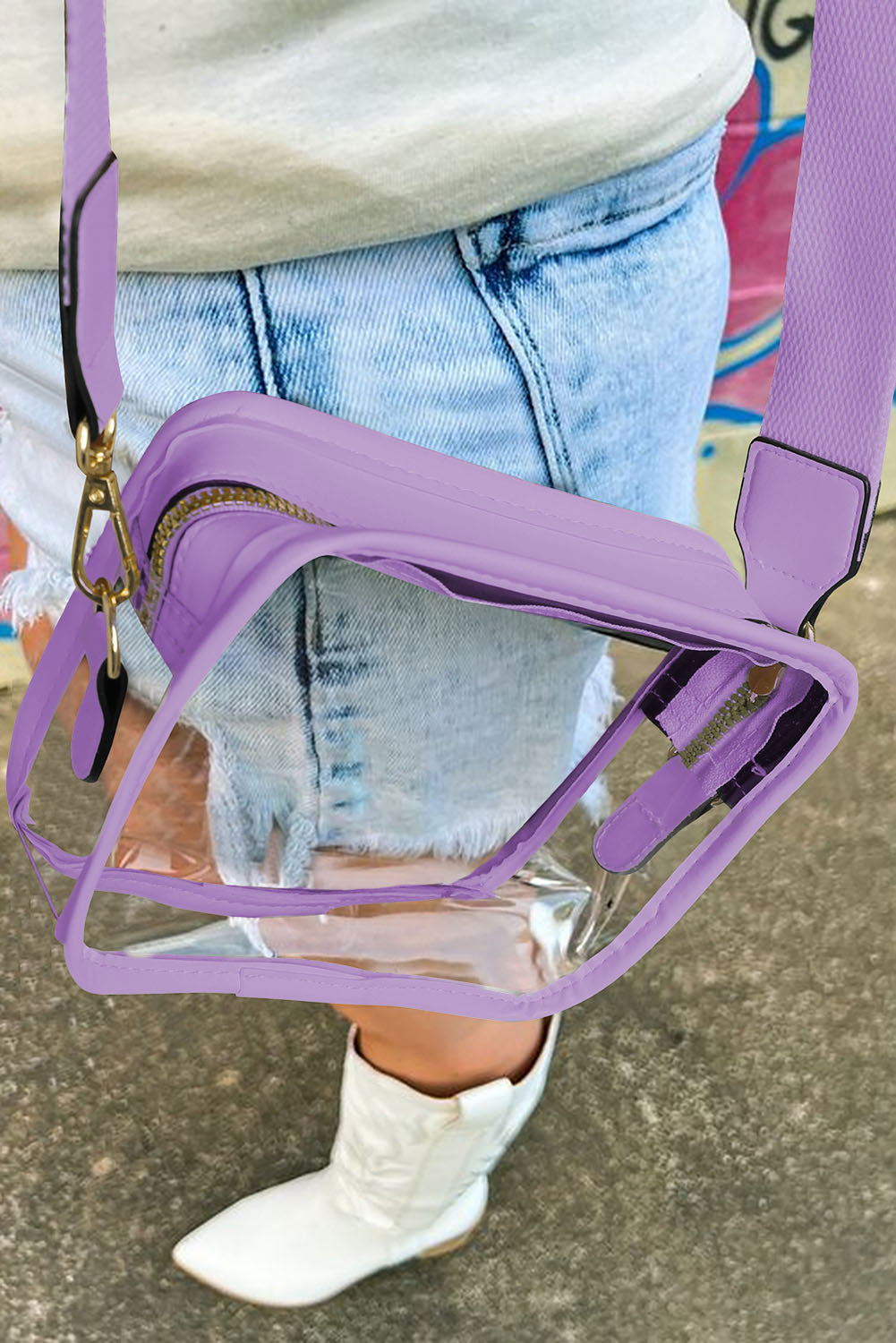 White PU Leather Strap Clear PVC Crossbody Bag