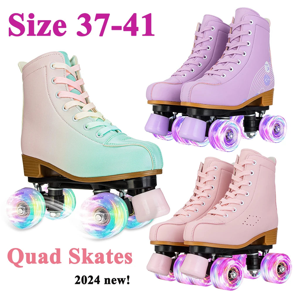 Women's PU Breathable Leather Outdoor Quad Roller Skates