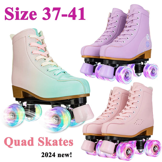 Women's PU Breathable Leather Outdoor Quad Roller Skates