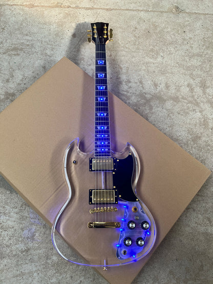 Acrylic Plexiglass Clear 6-string Electric Guitar Blue