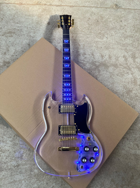 Acrylic Plexiglass Clear 6-string Electric Guitar Blue