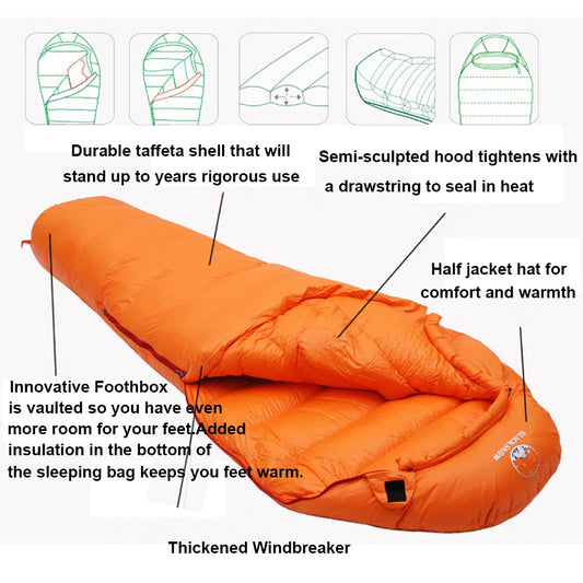 White Goose Down Filled Adult Mummy Style Sleeping Bag Fit for Winter