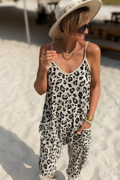 Leopard Casual Strap Sleeveless Jogger Jumpsuit