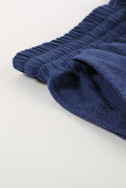 Dark Blue Pocket Drawstring Elastic Waist Straight Leg Pants