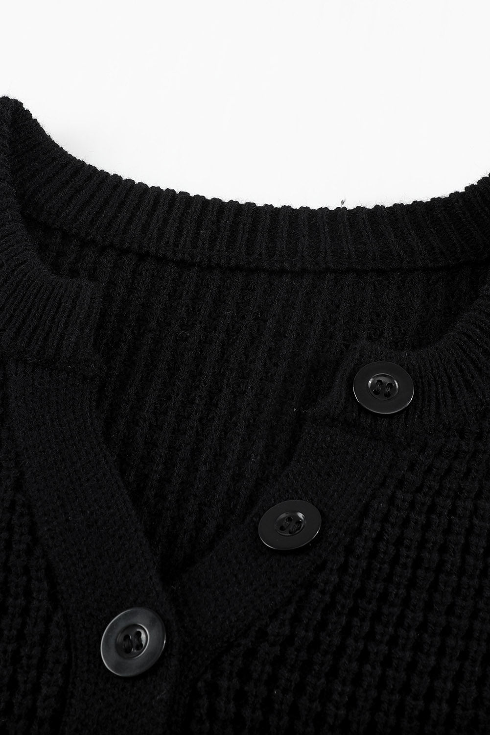 Grey Button Notched Neck Drop Shoulder Waffle Knit Sweater Dress