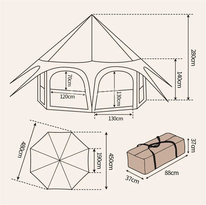Large Outdoor 6-8 Persons Multi-window Ventilated, Integrated Yurt Tent