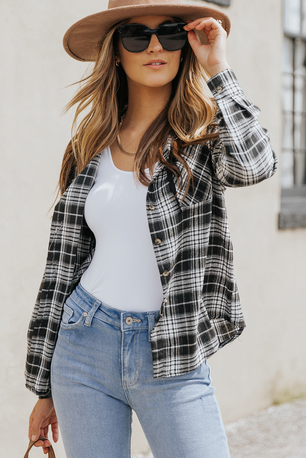 Khaki Drawstring Plaid Hooded Shirt Shacket