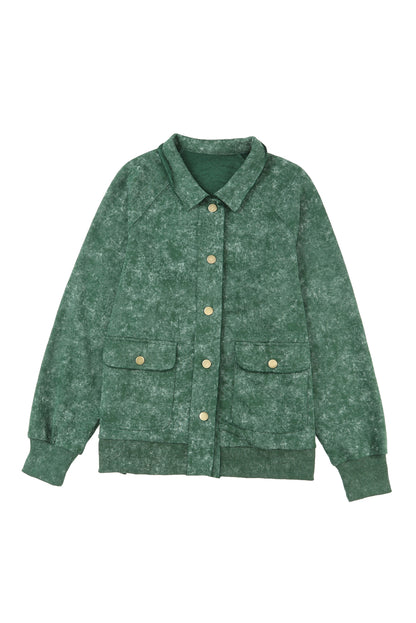 Gray Snap Button Casual Flap Pockets Washed Jacket